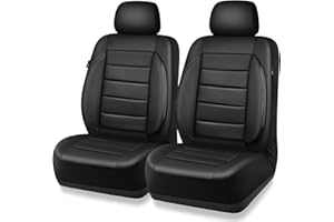 CAR PASS Faux Leather Car Seat Covers Front Seats Only, 3D Foam Support Car Seat Covers, Universal fit for Trucks Vans SUVs Sedans Automotive Comfortable, Airbag Compatible 2 Pieces Front Solid Black