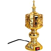 Xisakaca Golden Electric Incense Burner, Arabian Style Electric Incense Holder, Middle Eastern Tabletop Decorative Censer for Yoga Spa Home Office Christian Church Decor, US Plug (Gold)