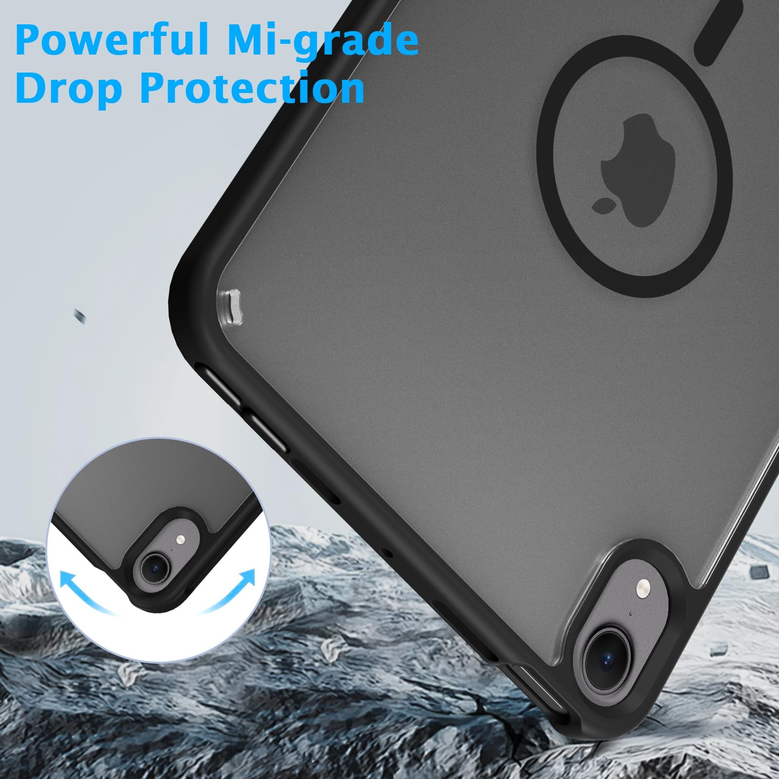 Telaso for iPad mini 7 A17 Pro 2024/iPad Mini 6 2021 8.3 Inch iPad mini 7th/6th Gen Magnetic Case, Translucent Matte Back Soft TPU Bumper Military Grade Protective Case for iPad mini 7/Mini 6, Black