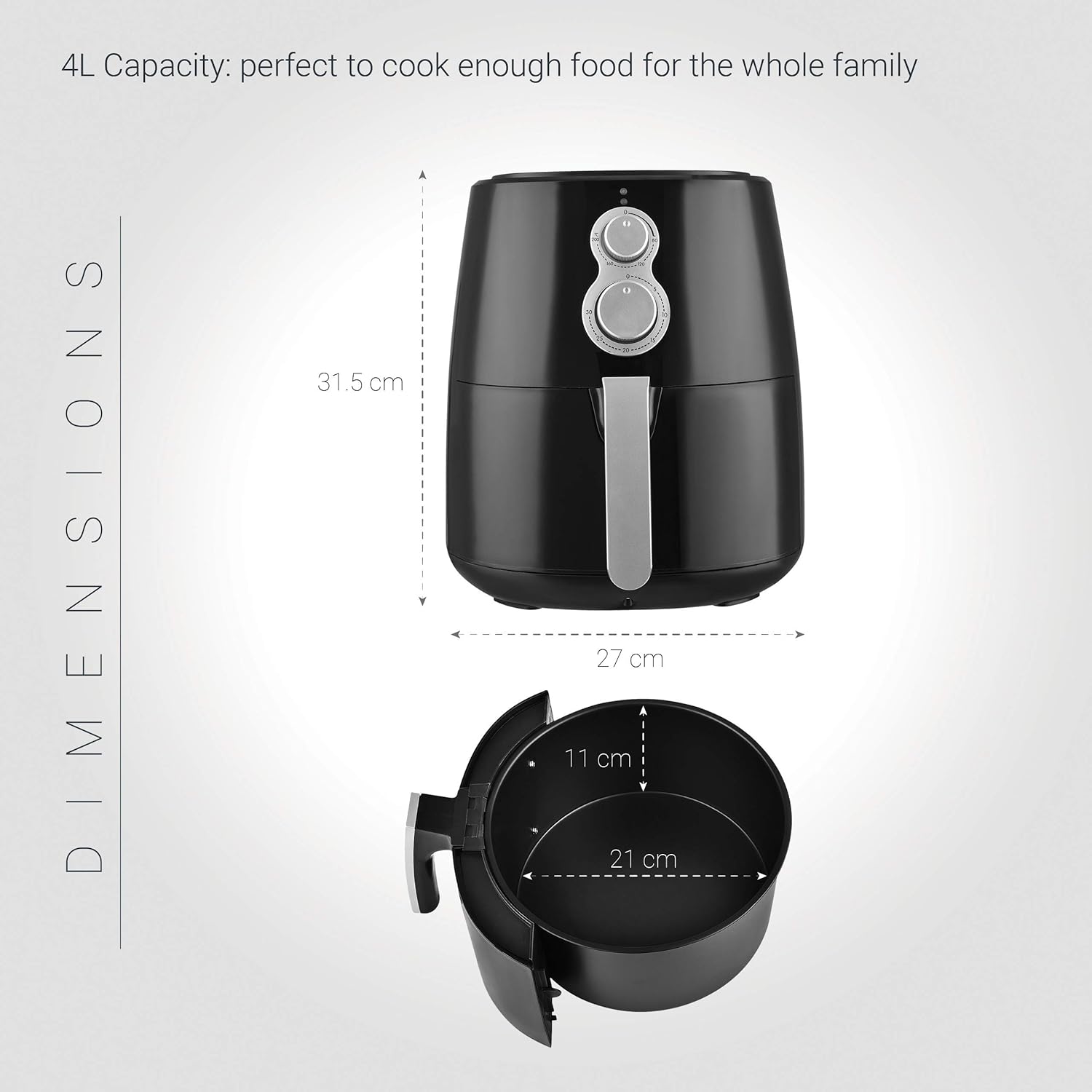 Vg Aft 3005 Oil Free Hot Air Fryer 1350 W 4 L Black Stainless Steel Venga Plastic Home Kitchen Small Kitchen Appliances