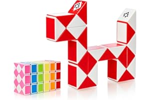 CUBIDI® Magic Snake Cube | Fidget Snake Toy for Kids | Travel Toys for Kids Ages 4-8 | Great Gift for Boys and Girls Birthday, Christmas, Stocking Stuffers - 24 Blocks | 0.9 inch x 0.7 inch | Red
