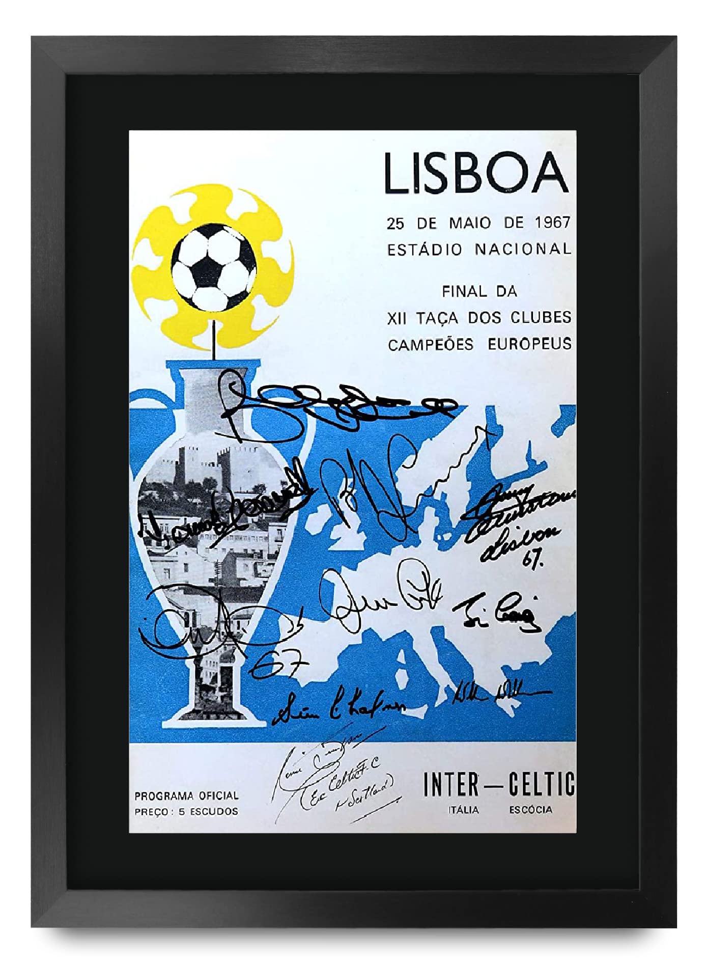 HWC Trading A3 FR Celtic 1967 European Cup Final Programme Poster The Team Signed Gift FRAMED A3 Printed Autograph Football Gifts Print Photo Picture Display