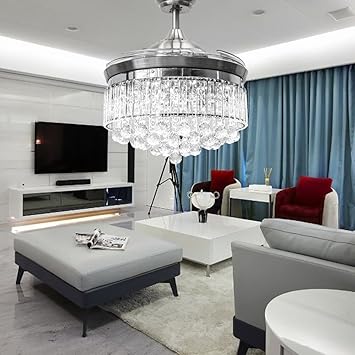 Huston Fan Modern Crystal Chandelier Retractable Ceiling Fan With