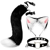 QinRuan Cat Ears and Wolf Fox Animal Tail Cosplay Costume Faux Fur Hair Clip Headdress Halloween Leather Neck Chocker Set