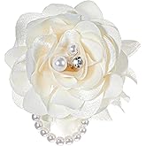 Fabric Flower Pearl Brooch Peony Flower Brooch Pin Elegant Lapel Pin Hairpin Headpieces for Wedding Party Clothes Accessories Dress Suit (White)