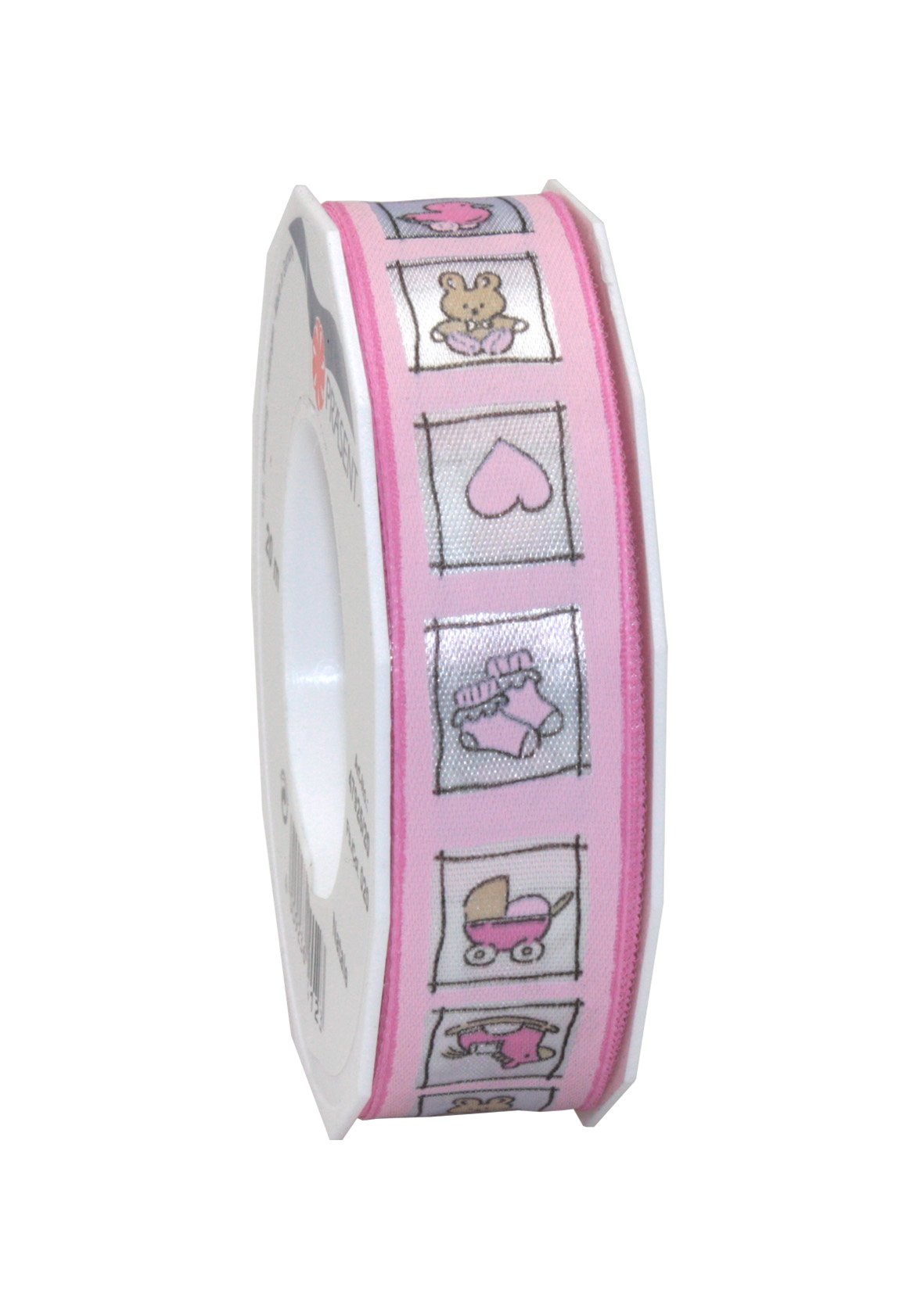 PRÄSENT - Natale Printed Satin Ribbon Pink 25 mm width, 20 m length — image 1