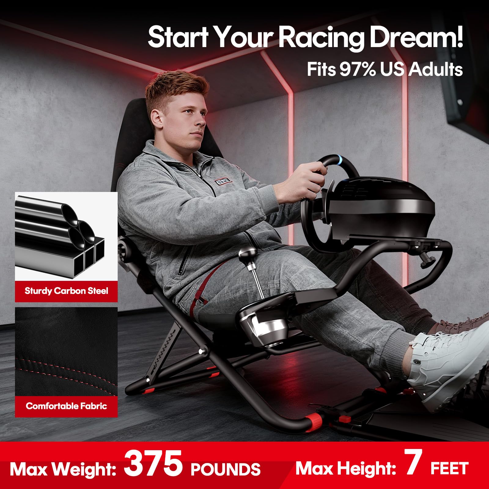 RACGTING Racing Simulator Cockpit for G920 G29 G923, Foldable Racing Simulator for Thrustmaster T248X T248 T300 T150 458 TX Xbox PS5 PS4 PC (Black)