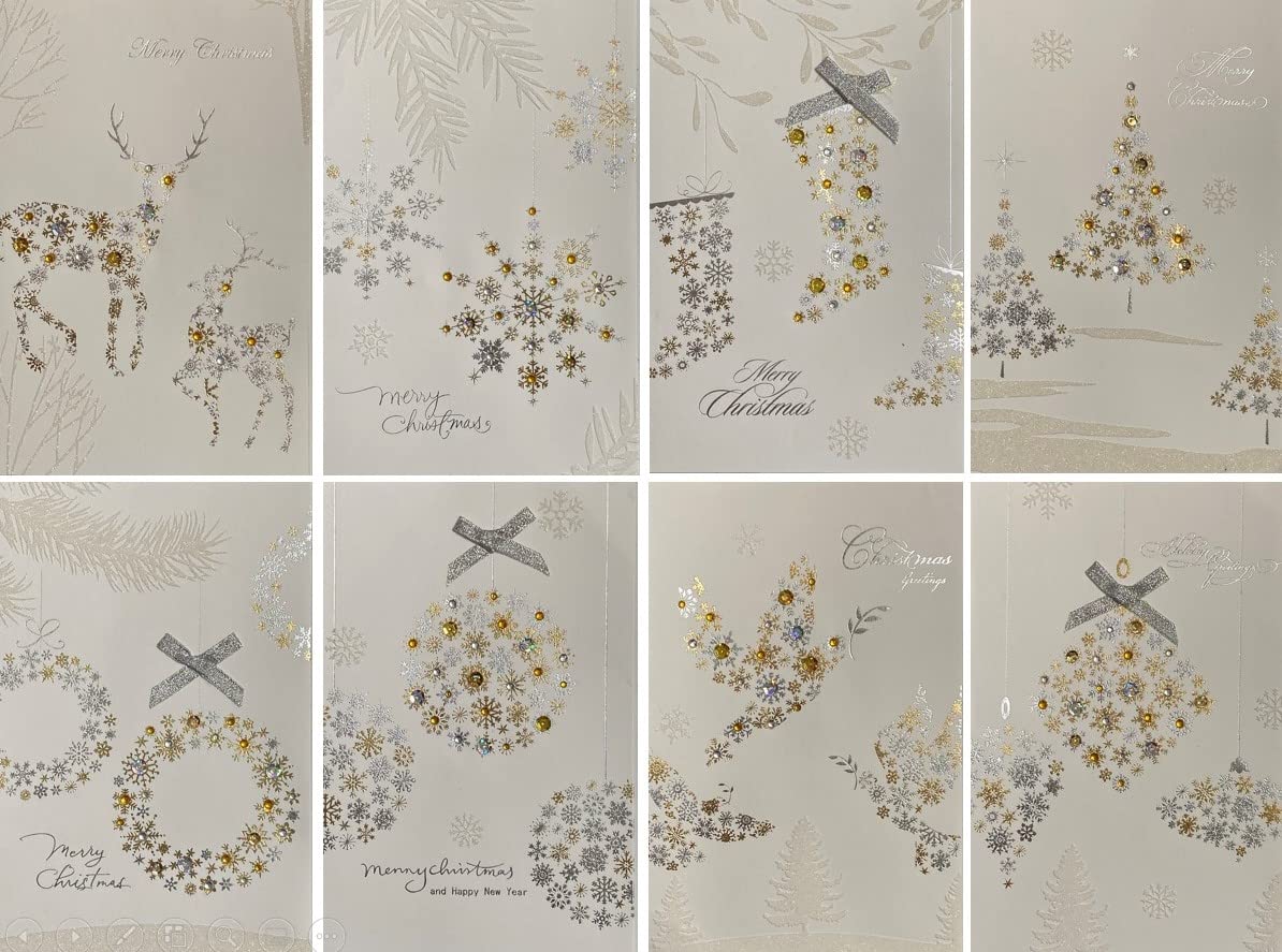 Christmas Card Set XCS-582 Set of 8, Trifold, Large, Inner Paper & Envelopes Included, Christmas Card Set