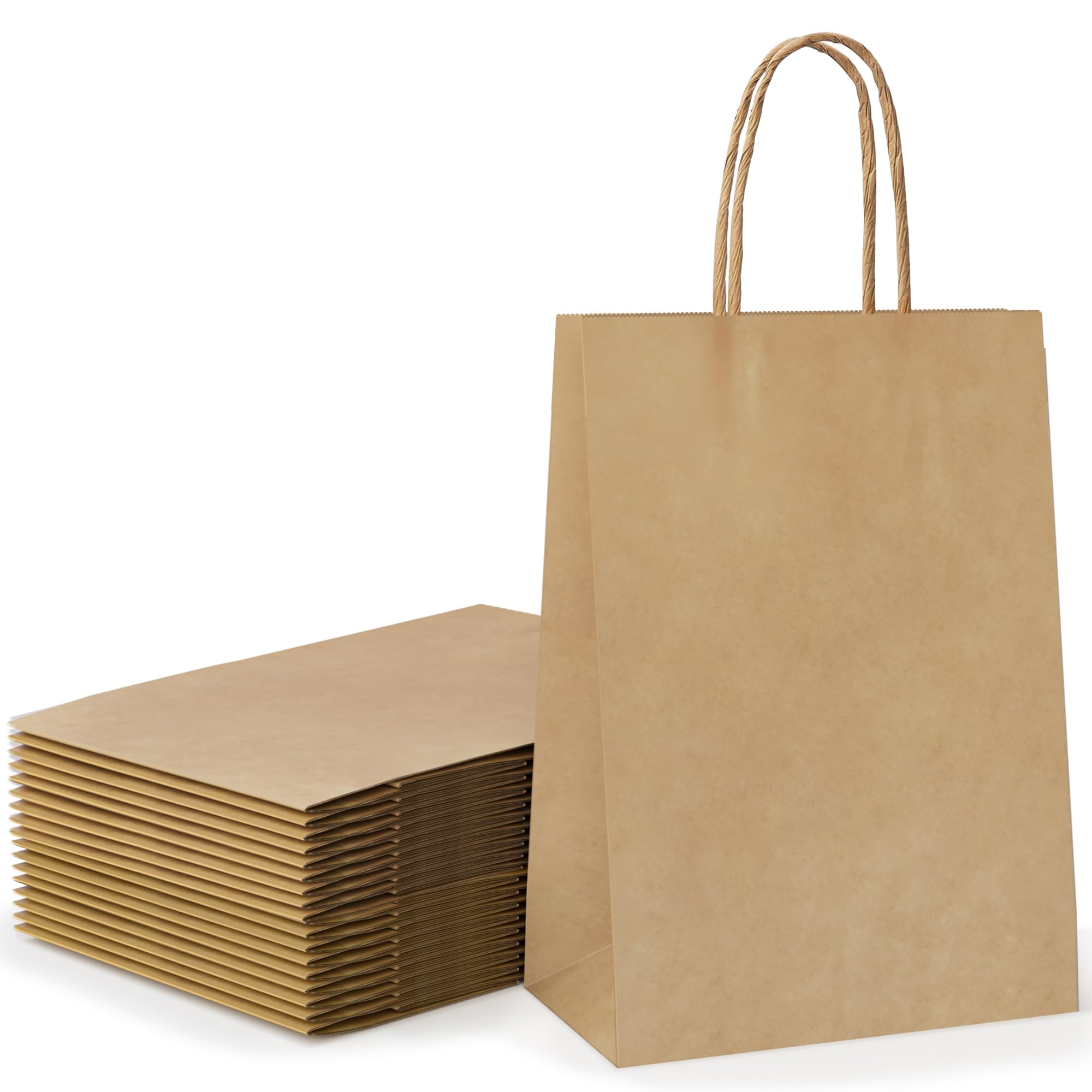 20 Pcs Brown Paper Party Bags with Twist Handles, 120 GSM Kraft Small Brown Gift Bags for Kids Adults Party Favor Birthdays Christmas Baby Showers Weddings Retail and Sweet (21x8x15cm)