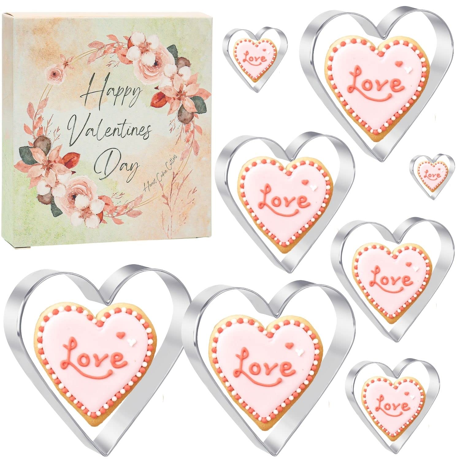 Keepaty Heart Cookie Cutters Set of 8 Valentines Day Stainless Steel Biscuit Cutter Shape for Baking(8CM,7CM,6CM,5CM,4CM,3.5CM,2.8CM,1.5CM)