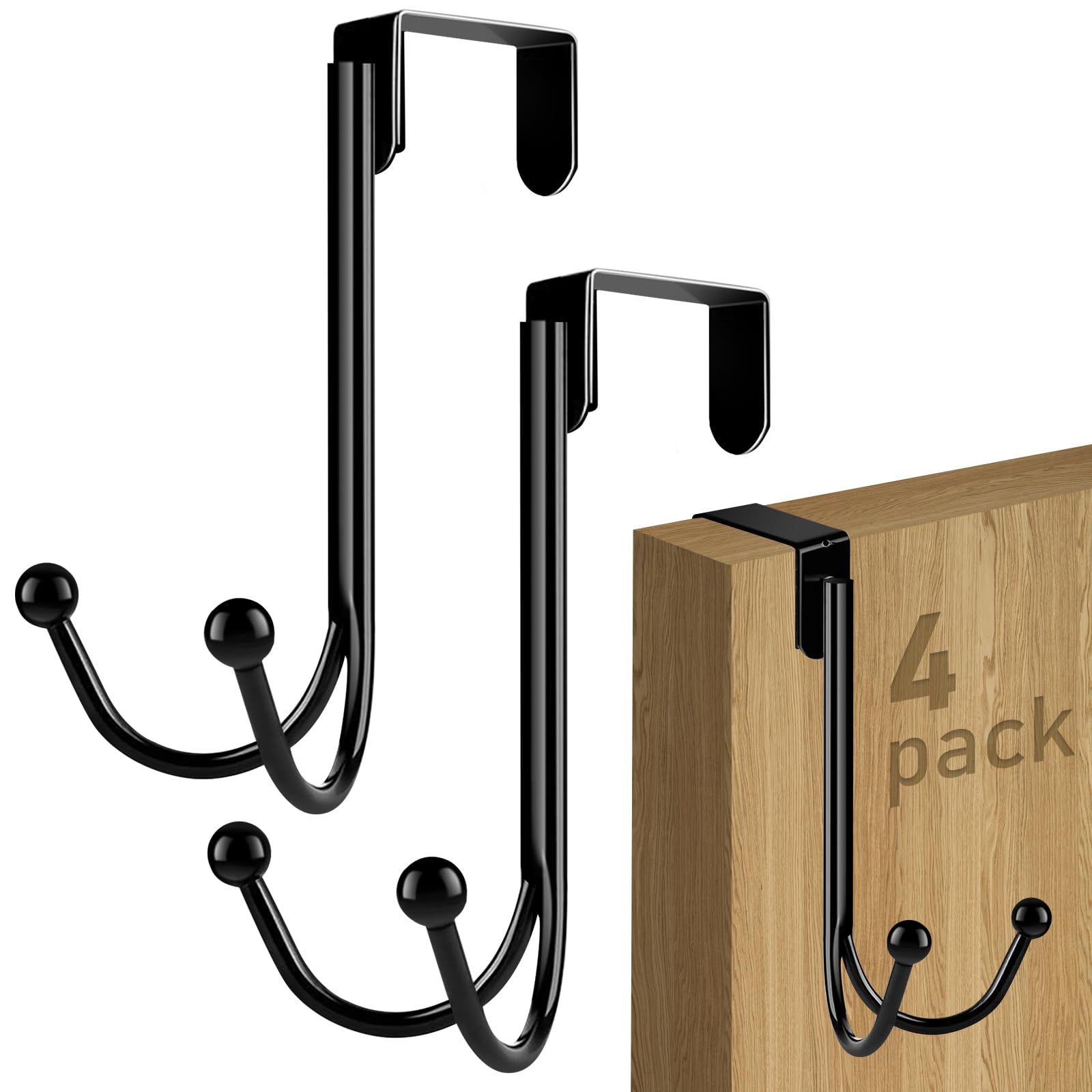 TOKPLNU Over Door Hook Hangers, 4Pack Heavy Duty Stainless Steel Door Coat Towel Shower Hanger Black Vintage Organizer Cabinet Hangers Hooks for Hanging Clothes, Hats, Robes, Bags