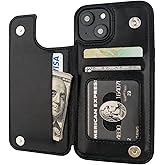 ONETOP Compatible with iPhone 14 Wallet Case with Card Holder, PU Leather Kickstand Card Slots Case, Double Magnetic Clasp and Durable Shockproof Cover 6.1 Inch (Black)