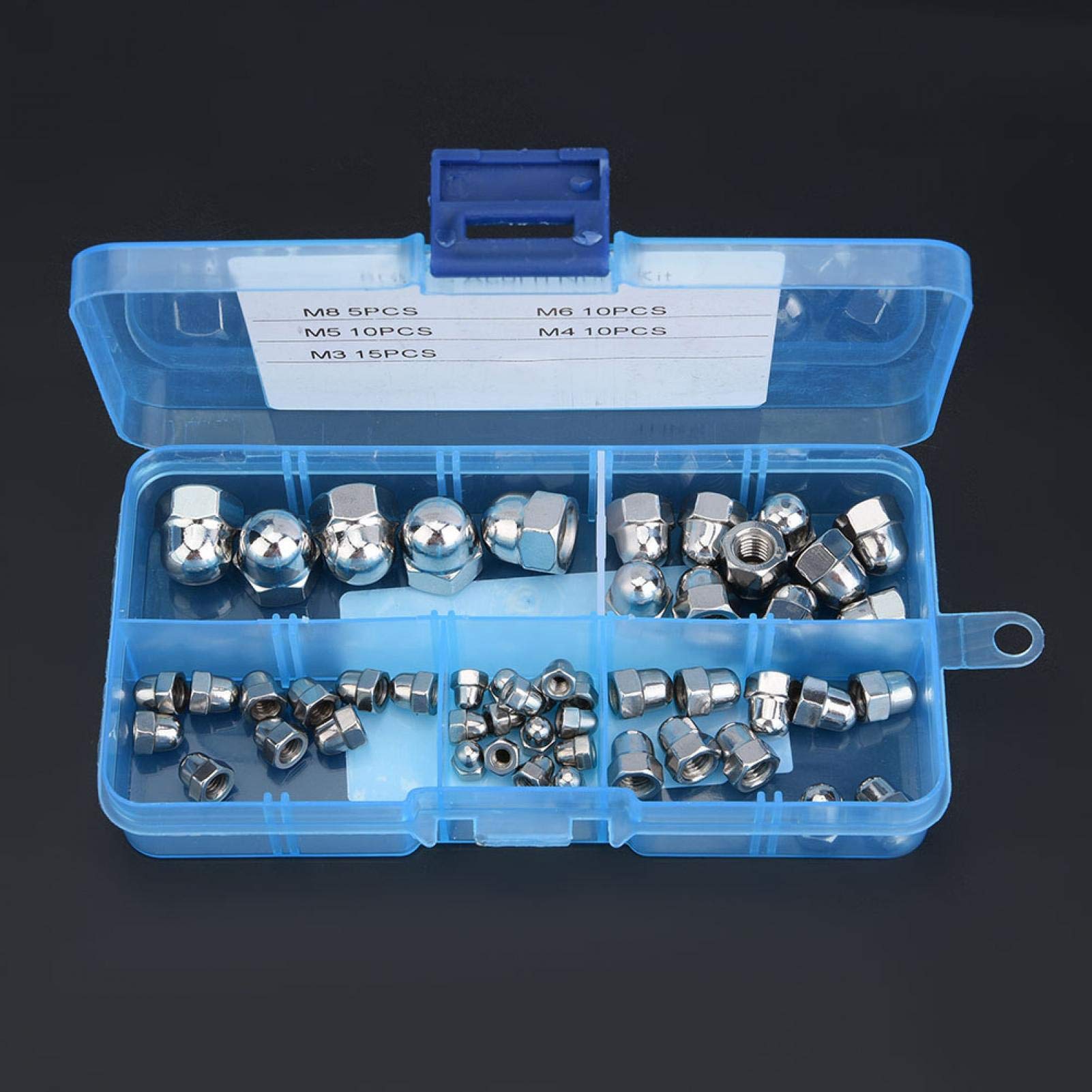 Acorn Nut, 50pcs M3/M4/M5/M6/M8 Acorn Nut Kit Stainless Steel Dome Head Cap Hex Nuts
