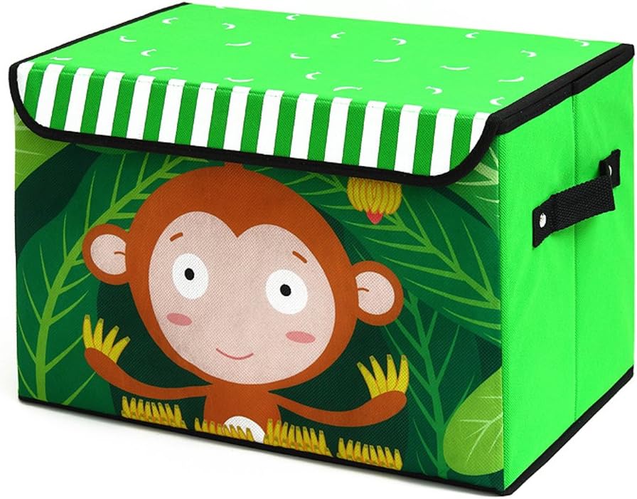 Children Cartoon Foldable Storage Boxes,COKOSIM 15 Inch Folding Fabric Cube Organiser Unit with Lids for Baby's Clothing, Toys and Craft supplies (38x25x25cm, Monkey)