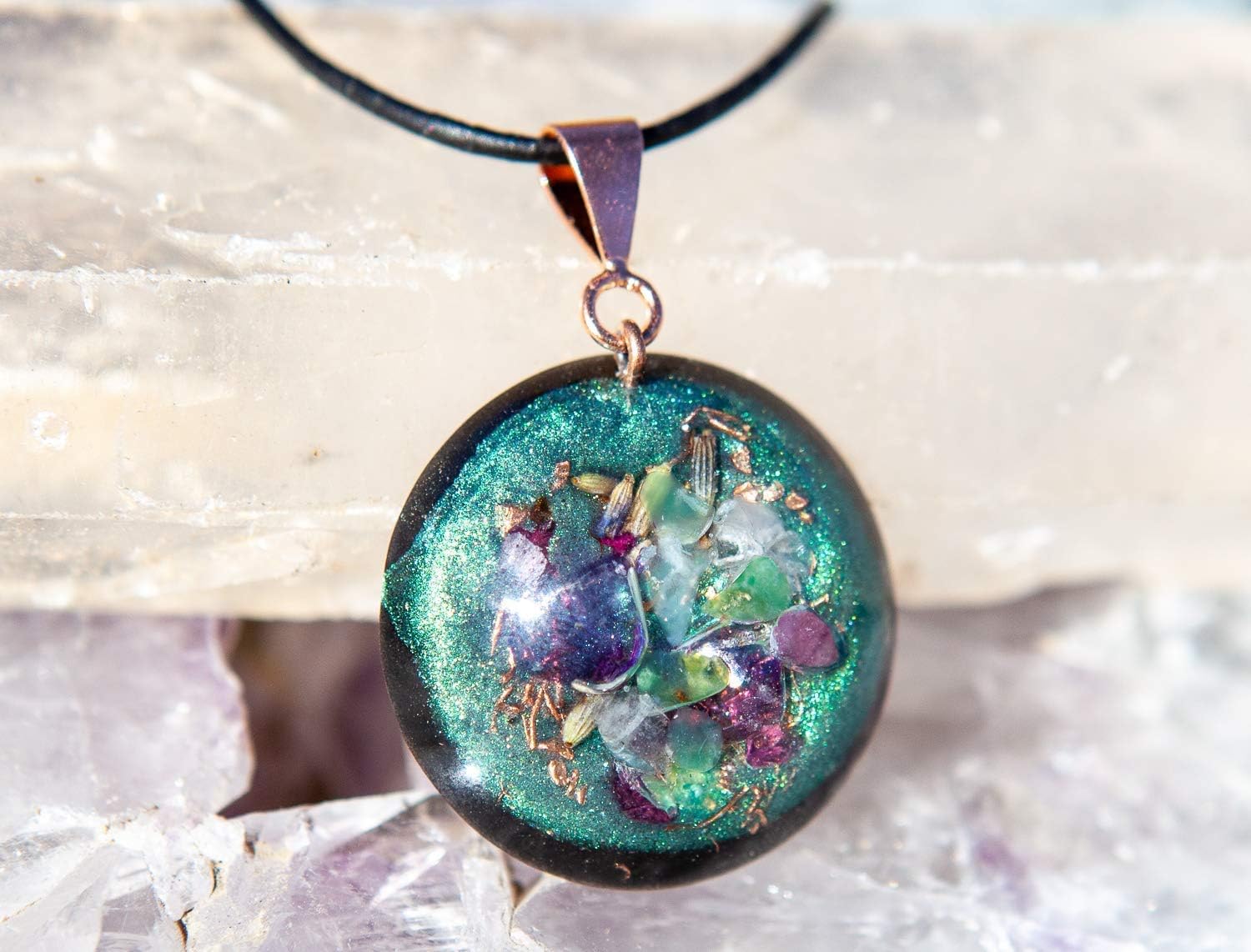 Orgonite Necklace for Heart Chakra - Healing Crystal Pendant – Violet Flame Orgone