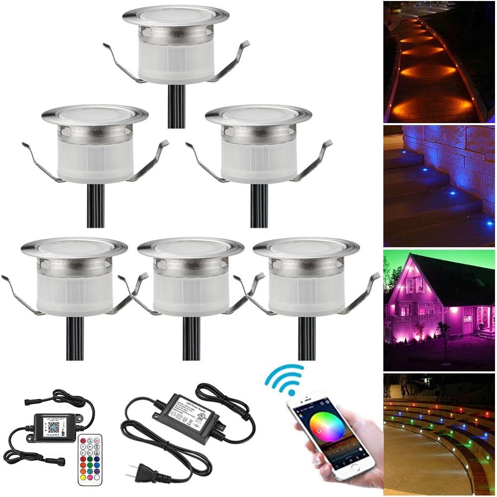 LED Deck Lights Kit, 6pcs Φ1.22 WiFi Wireless Smart Phone Control Low Voltage