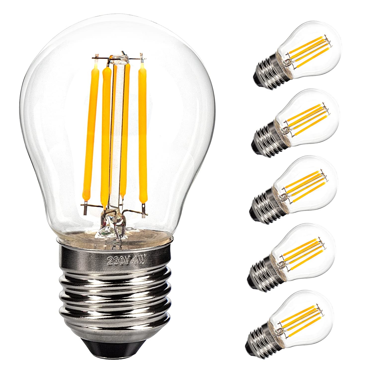 Leadleds G45 E27 Vintage Light Bulbs, 40W Equivalent Warm White LED Screw Bulb, 4W E27 Dimmable Bulb for Indoor Chandeliers, Wall Lamps, Ceiling Fans, Pendant Lamp Home Lighting, 6-Pack