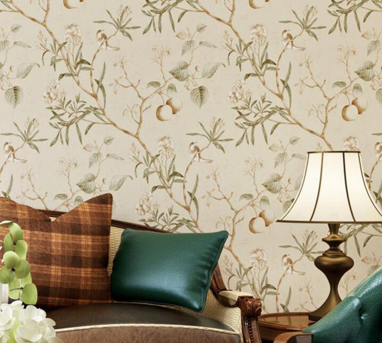 CCFENG PVC Wallpaper Vintage Old Bird Wallpaper Pattern Bedroom Living Room Background Non-woven Wallpaper Pastoral Wallpaper High-end Stickers,LightYellow
