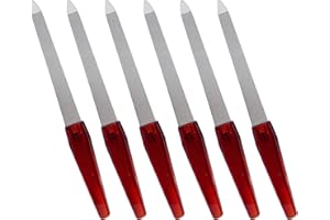 AHATOPIA Nail File (6 Pcs), Metal Nail Files for Natural Nails Made of Stainless Steel with Sharp Pointed Tip Non Slip Handle, Double Sided Sapphire Grit Fingernails Filers Sword Brown