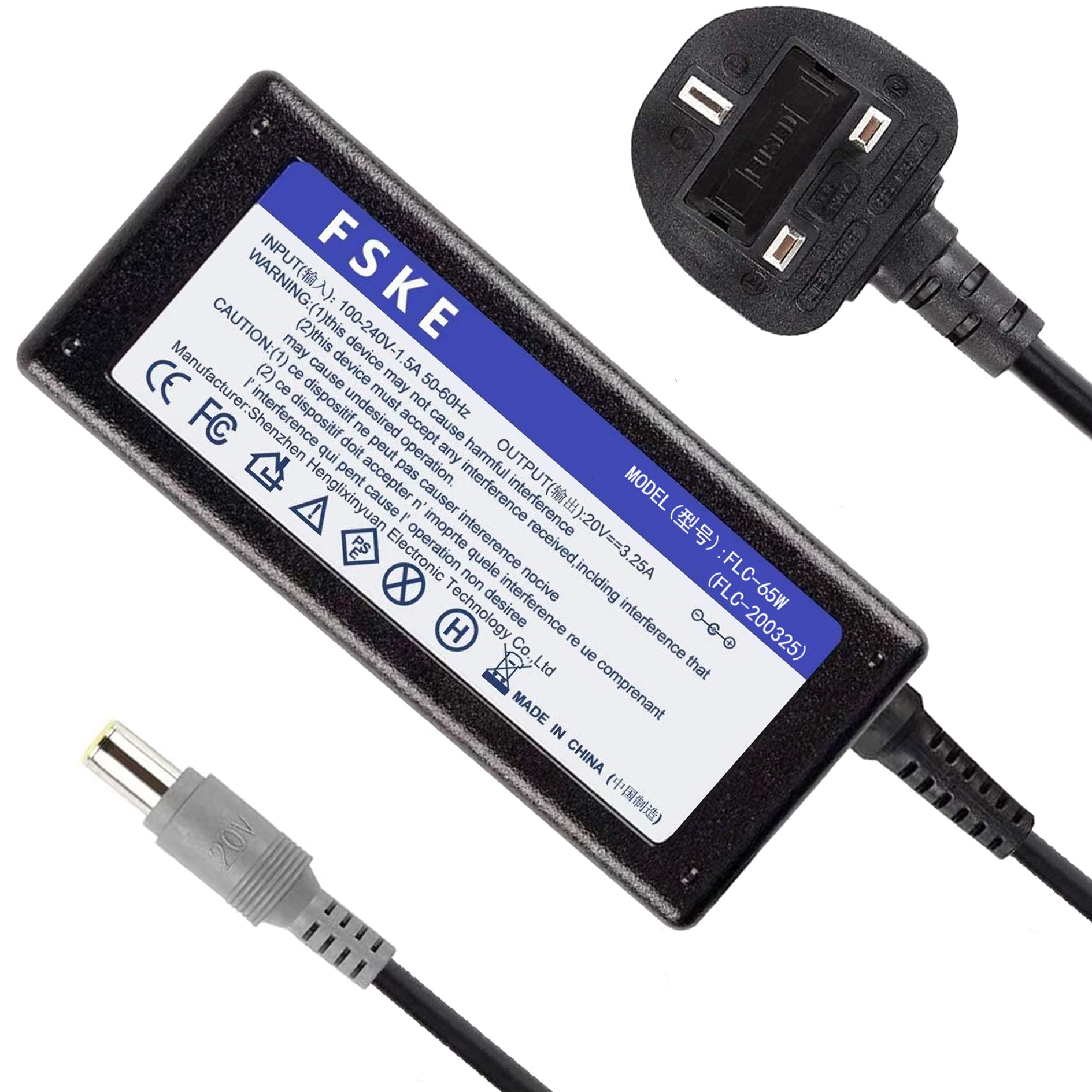 FSKE 65W 20V 3.25A Laptop Charger for Lenovo ThinkPad X230 T420 T430 T500 T510 T520 T530 T60 T61 AC Adapter E420 E430 E520 E530 etc Notebook Power Supply Cable Lead, Tip: 7.9 * 5.5mm