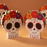 Threehoney 2 Pcs Day of The Dead Sugar Skull Table Decorations,Flower | Mexican Dia De Los Muertos, Marigold Skeleton, Wooden Sugar Skull Signs, Tabletop, Halloween Centerpiece for Table, Altar