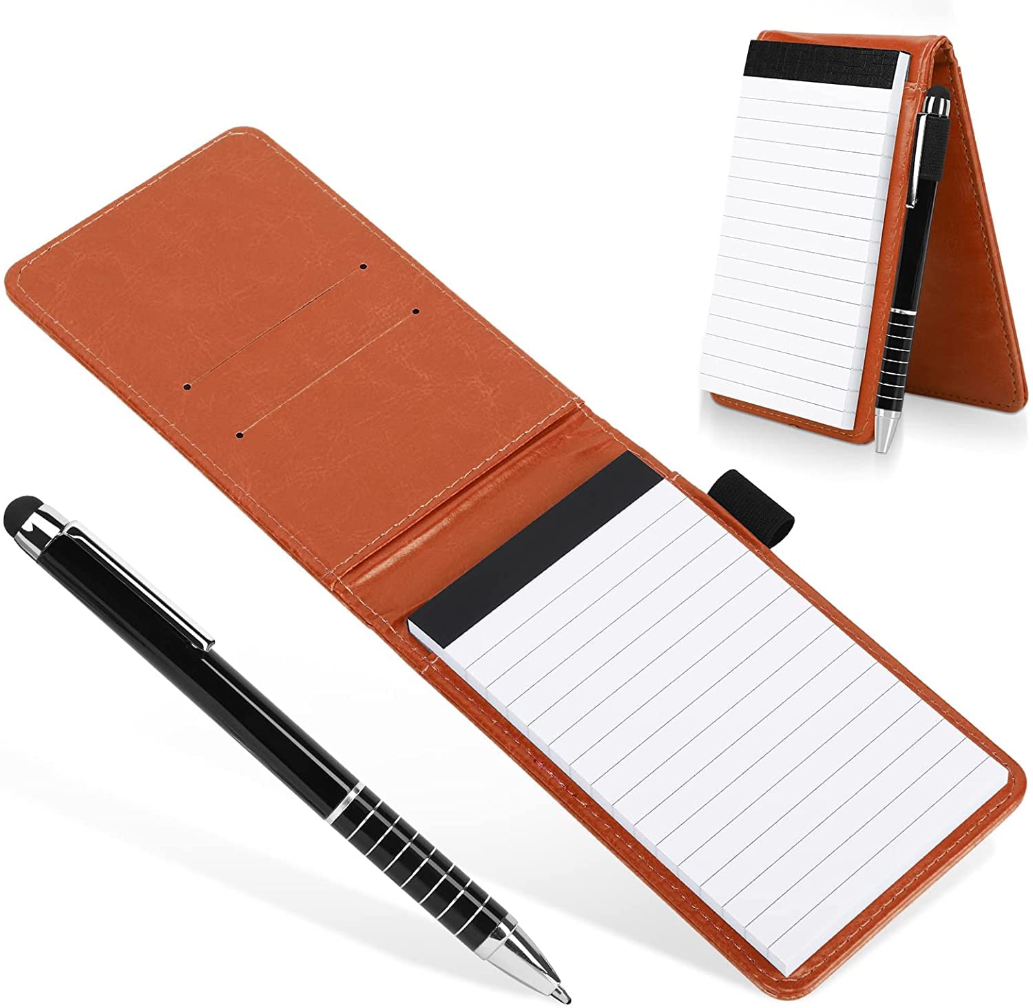 Cyiecw PU Leather Journal Mini Notebook Working Small Notepad with Pen Pad Holder Set Multifunctional A7 Soft Cover Notebook for Office Working, Study