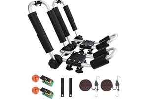 YUANSHI Upgraded Universal Folding Kayak Rack, J-Bar Carrier for Canoe Boat SUP Ski, Mount on Car Roof Top Crossbar, Includes 4 Ratchet Straps, 2 Anchor Straps (1 Pair, Aluminum)