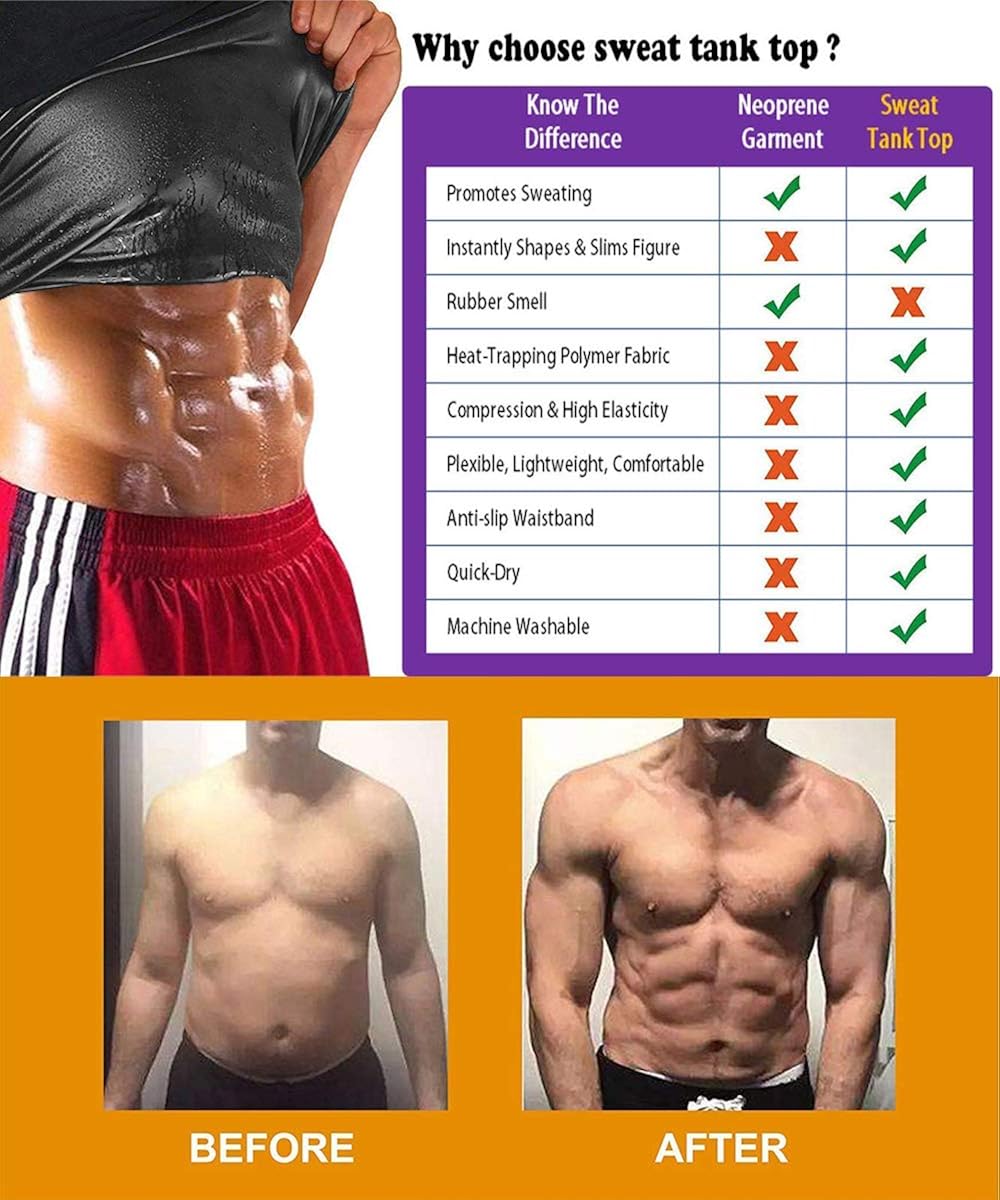 FLORATA Men Waist Trainer Vest Hot Sweat Sauna Suit Corset Body Shaper Zipper Tank Top Workout Shirt : Clothing