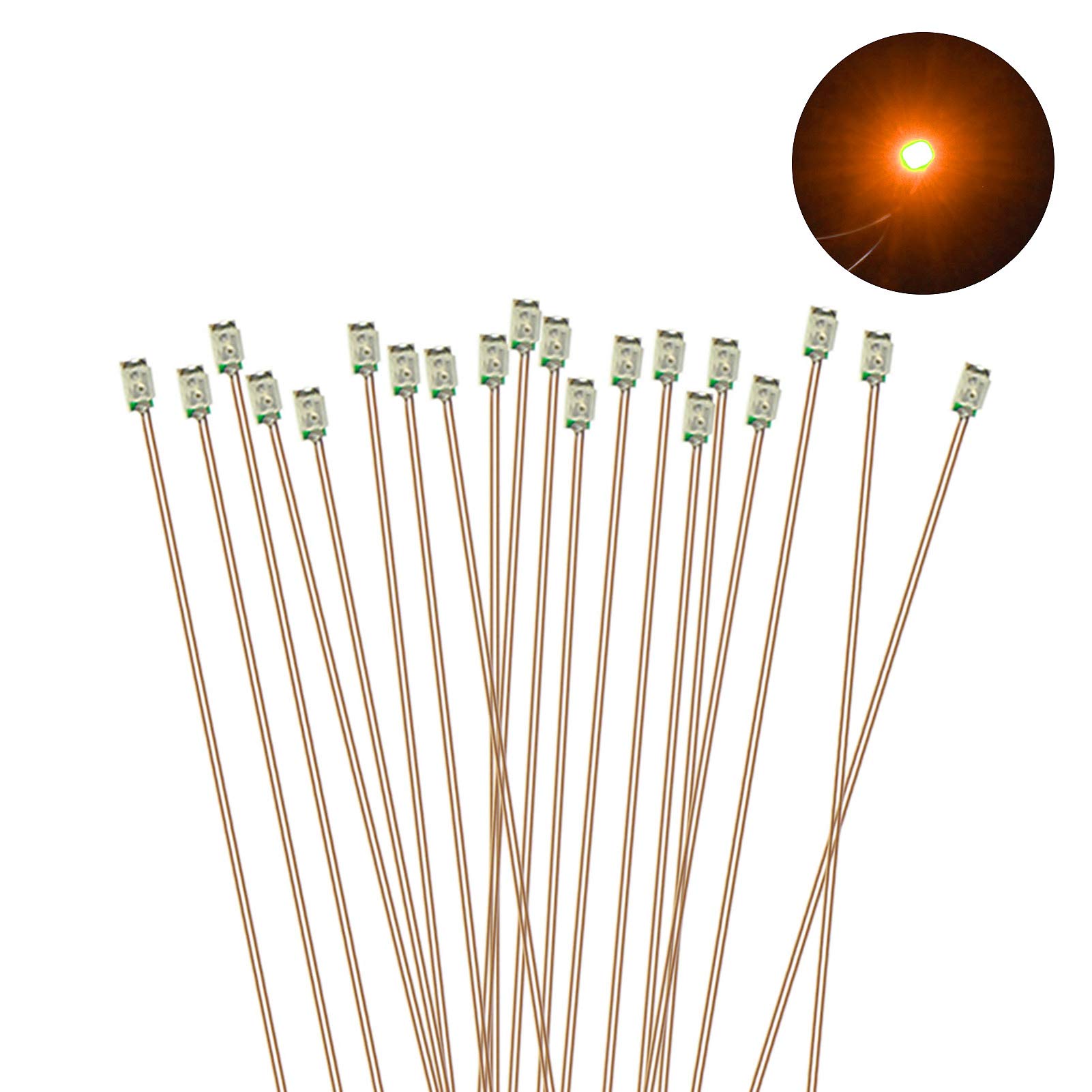 Evemodel C0603OR 20pcs Pre-soldered micro 0.1mm Copper Wired ORANGE SMD Led 0603 NEW