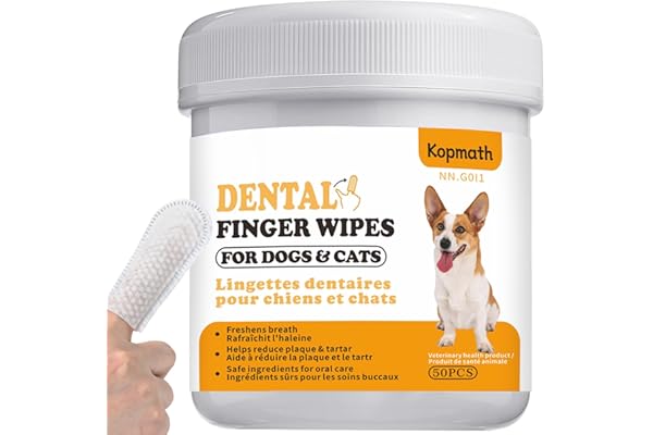 Kopmath Dog Teeth Cleaning Finger Wipes, Dog Dental Wipes, Reduce Plaque & Tartar, Freshen Breath, Safe & Natural Pet Oral Ca