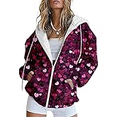 MARSVOVO Valentines Day Cute Love Heart Womens Zip Up Hoodie Fashion Casual Ladies Jacket Long Sleeve Hooded Sweatshirts