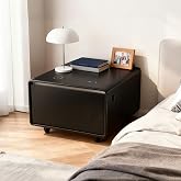 Modern Smart Side Table with Built-in Fridge Drawer (37-46&deg;F), 15W Wireless Charging Nightstand, End Table with 2 Power Outlets, USB/Type-C Ports, Induction Light for Bedroom/Living Room, (Black)