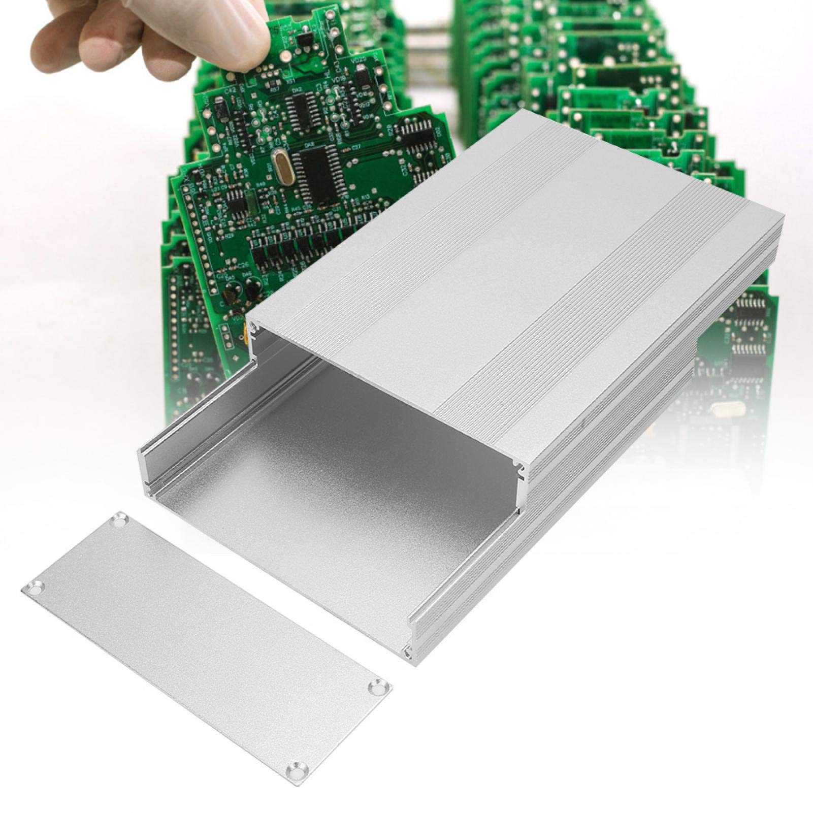 Kuuleyn Aluminum Cooling Box, PCB Instrument Case, DIY Electronic Project Enclosure, Silver, Aluminium, Not Water Resistant, Includes 2 Shells, 2 Baffles, Screws, 54 * 145 * 200mm
