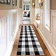 Basima Buffalo Plaid Runner Rug, 2x6 Ft Hand-Woven Farmhouse Indoor & Outdoor Machine Washable Cotton Buffalo Check Rug Runner for Hallway for Entryway/Kitchen/Living Room/Bedroom