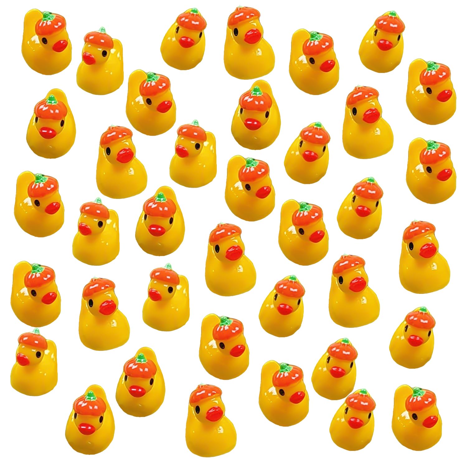 Bohue 48pcs Mini Resin Pumpkin Ducks Halloween Pumpkin Ducks Miniature Figures Ornament Halloween Autumn Theme Party Gift for Landscape Dollhouse DIY Craft