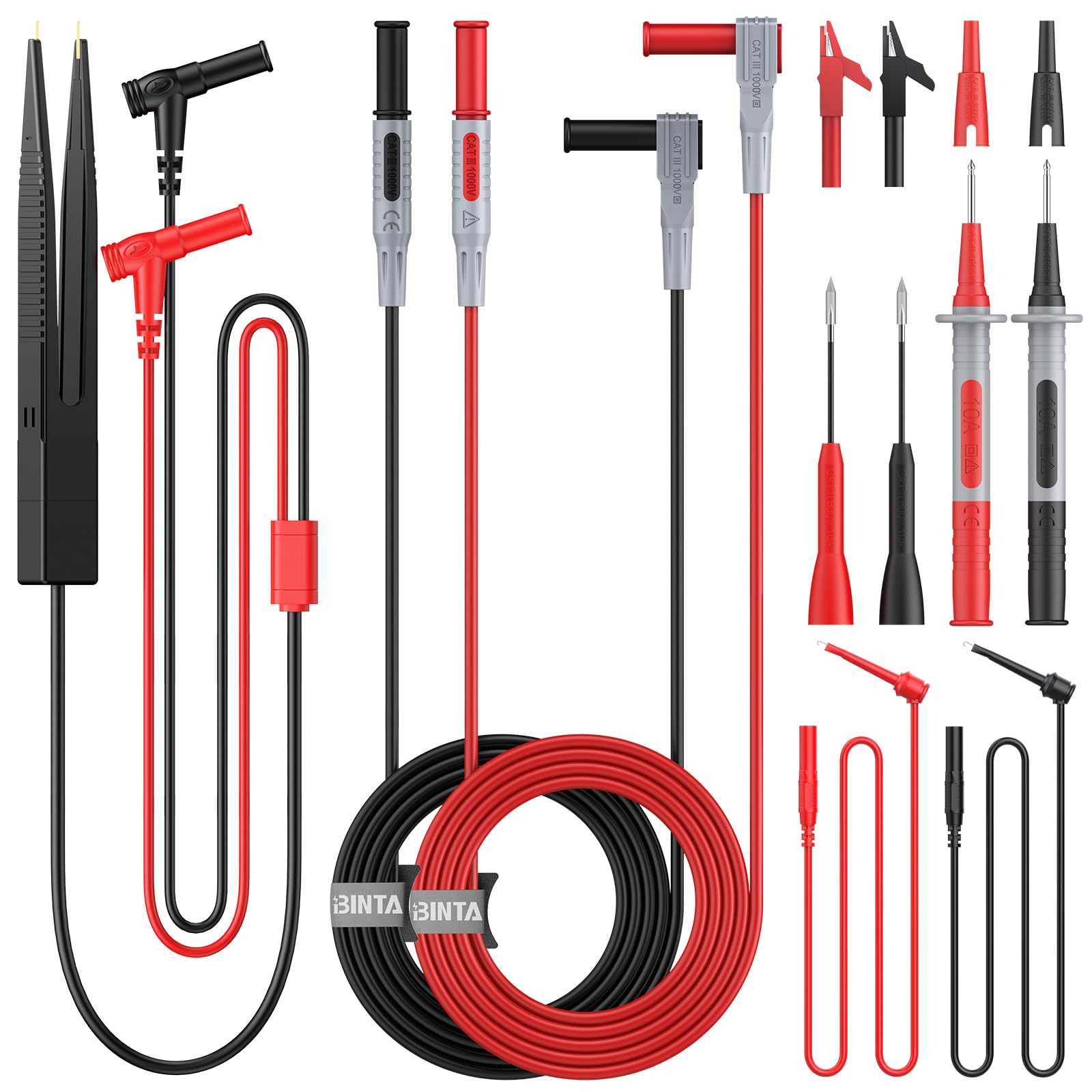 BINTA Testkabel-Set, 11 Stück, Zubehör, Testkabel für Elektrisches Multimeter, professionell, austauschbar, Set mit elektrischen Testleitungen für Spannungsprüfer
