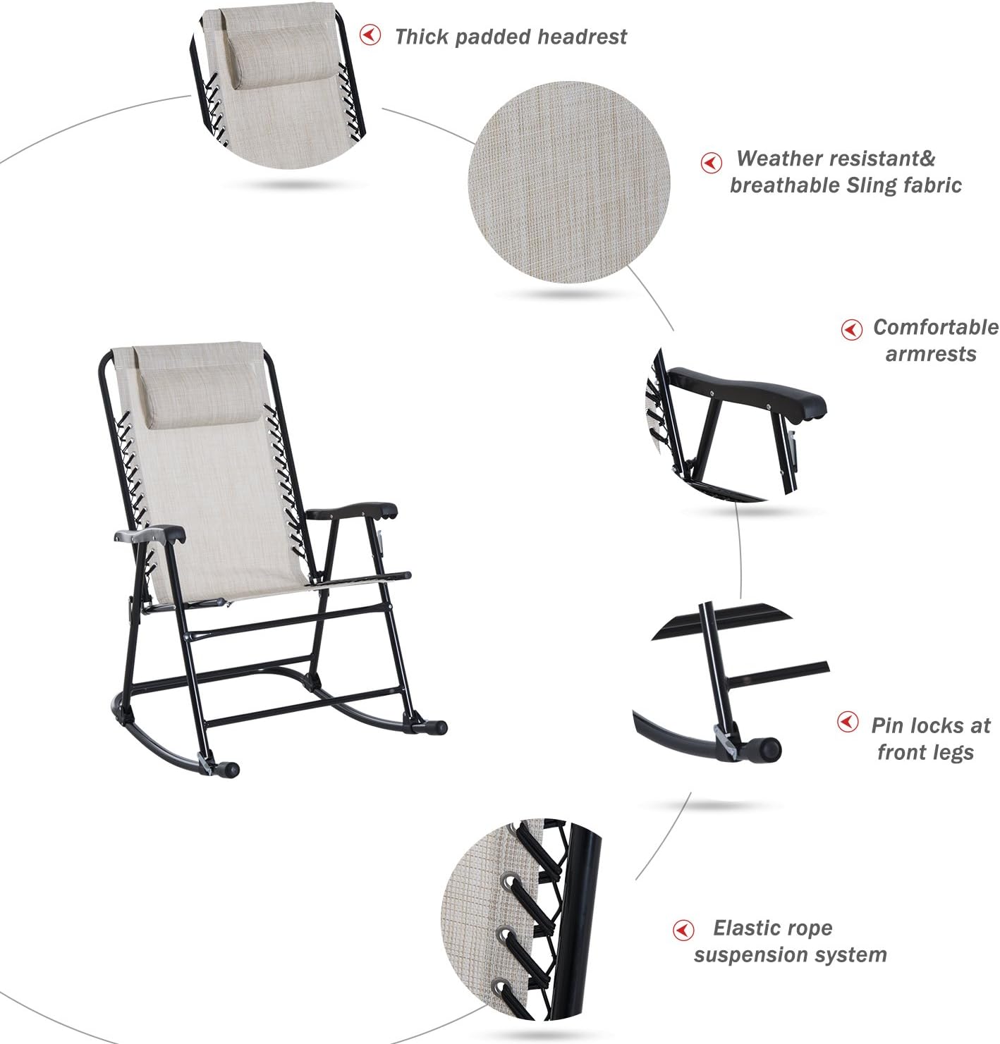 Outsunny Mesh Outdoor Patio Folding Rocking Chair Set - Cream White : Garden & Outdoor