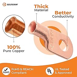 SELTERM 2pcs 8 AWG 3/8" Stud (Wide Pad) Copper Wire