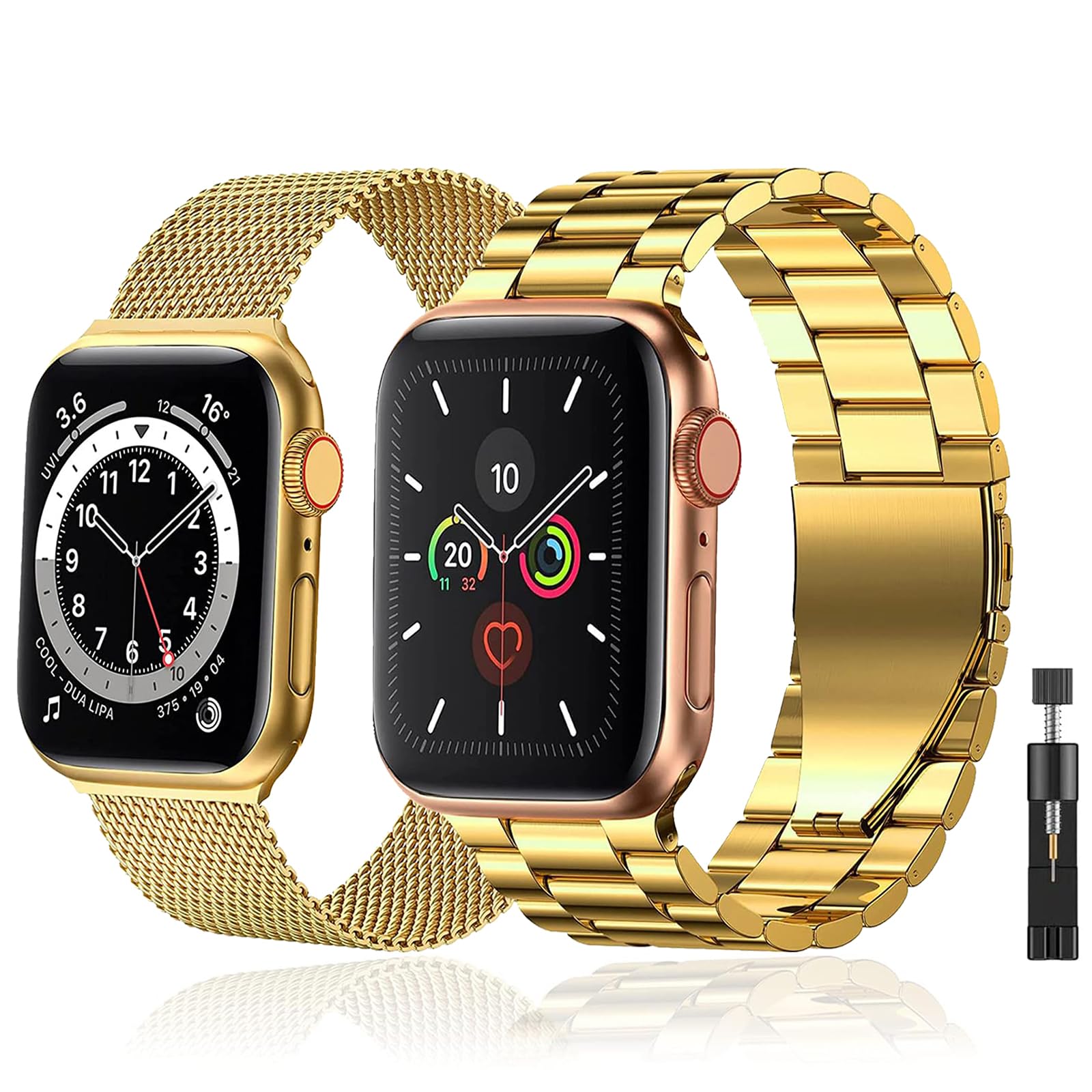baklon Pack 2 Metal Strap Compatible with Apple Watch Strap 38/40/41/42mm, Stainless Steel Replacement Wristband Compatible with iWatch Series Ultra SE 3 2 1 Series 11 10 9 8 7 6 5 4,Gold