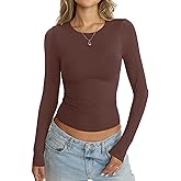 EasyGala Womens Double Lined Seamless Crew Neck Shirts Basic Long Sleeve Tops Sexy Slim Fit T Shirts Casual Fall Clothes