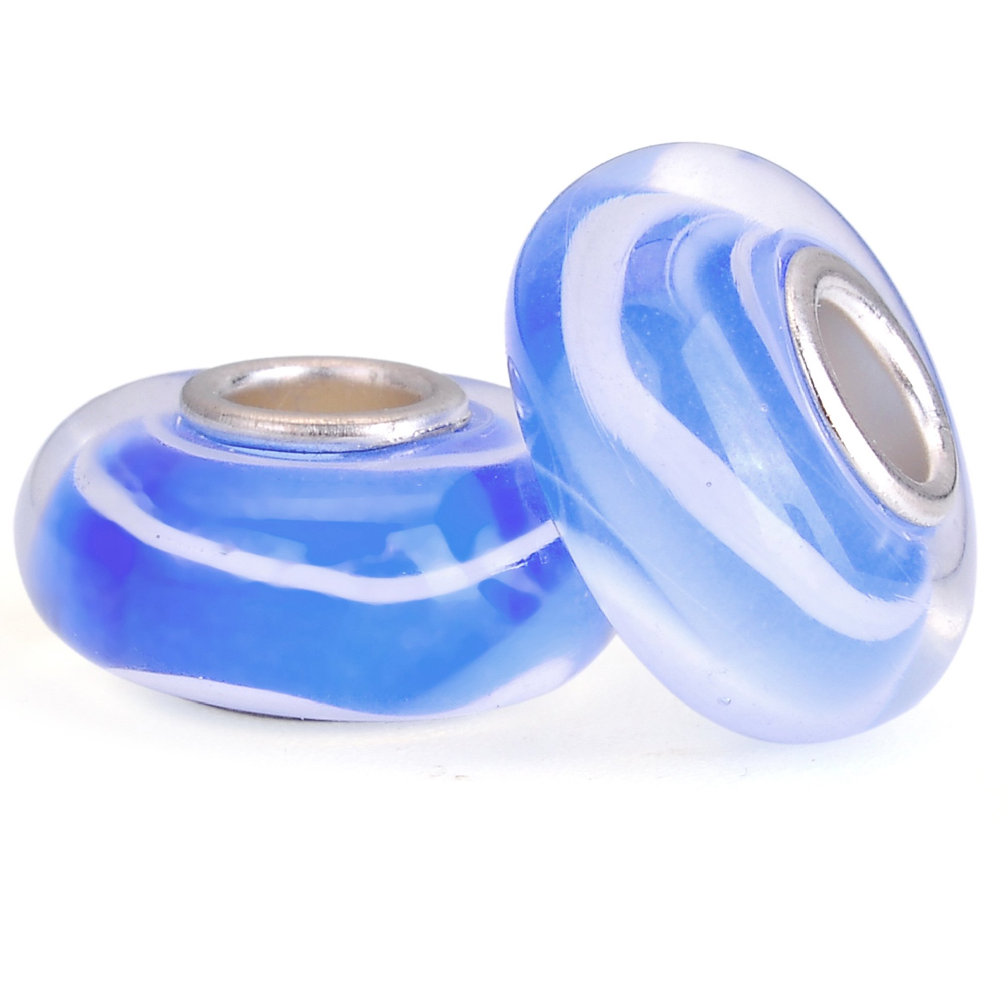 RUBYCA Blue Murano Glass Charm Beads Silver Colour Core fit European Bracelet for Jewellery Making 6pcs