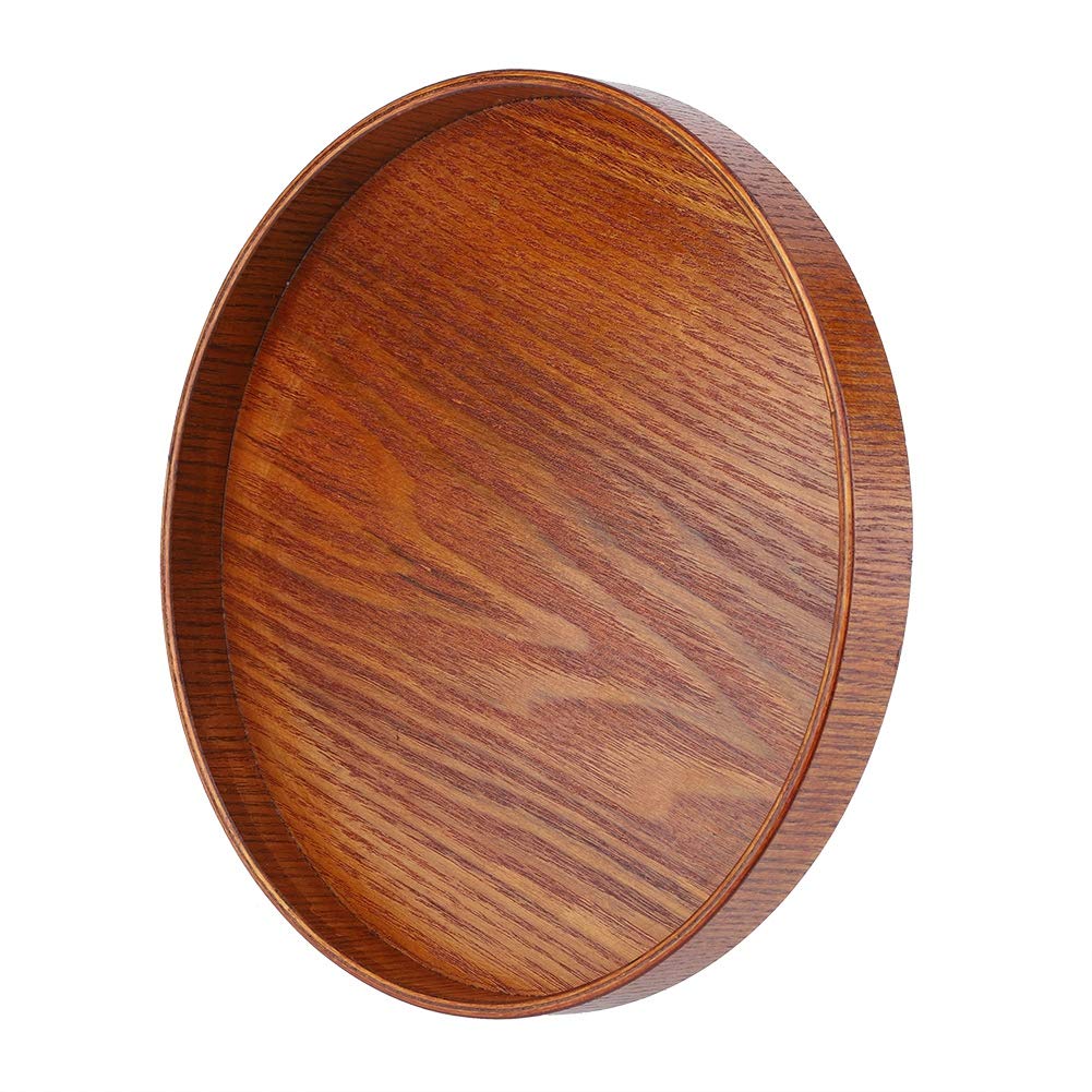 Round Wooden Tray, Natural Wood Serving Tray Durable and Decay Resistant for Tea Food Server Dishes Water Drink Platter(21cm)