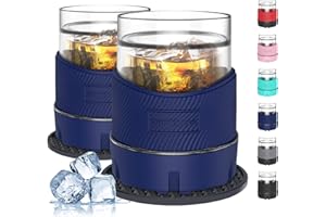 Ourokhome Whiskey Cooling Glasses, 5 oz Plastic Liquor Freezer Cup Tumbler for Bourbon, Scotch, White Wine, 2 Pack, Patent Insulated Ice Drink Chiller, Perfect Christmas Gifts for Men and Women, Blue