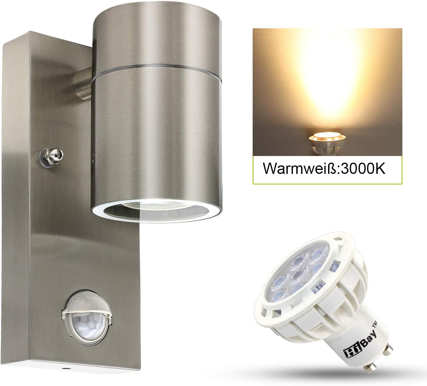 Led Aussenleuchte Mit Bewegungsmelder Wandleuchte Edelstahl 2x Gu10 Led Lampe 7w Warmweiss Up Down Pir Inkl