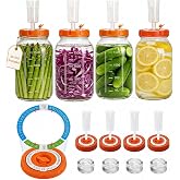 Hersolm 4 Pack Fermentation Kit for 3.3" Wide Mouth Mason Jar (No Jars) | 4 Fermenting Lids with Date Marker, 4 Glass Weights with Easy Grip Handles, 4 Fermentation Lock , Beer Brewing