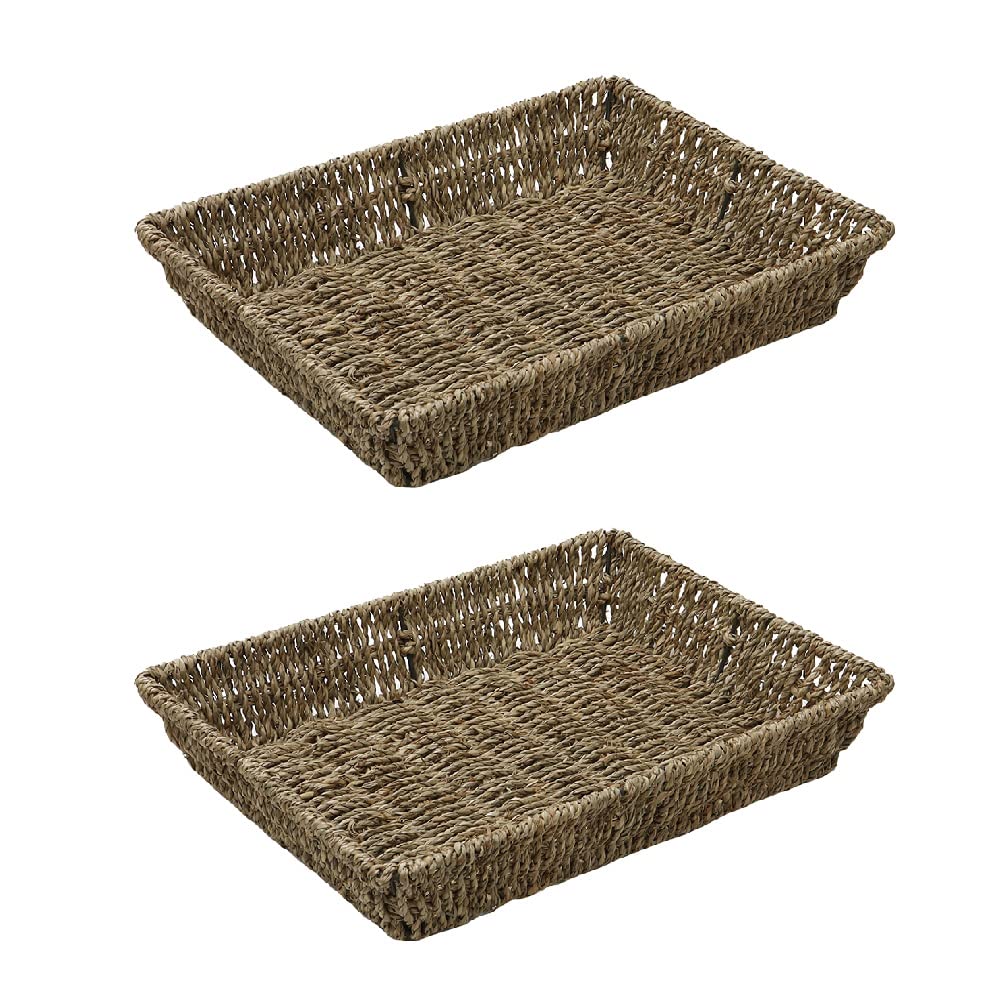 JVL Hand Woven Seagrass Rectangular Storage Tray, H:6 x W:33 x D:25cm, Capacity:4L, Set of 2