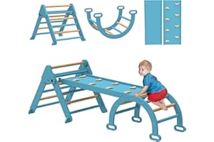 Qaba 7-in-1 Pikler Triangle Set, Foldable Wooden Climbing Toys with Arch, Ramp and Ladder, Montessori Indoor Playground Jungl