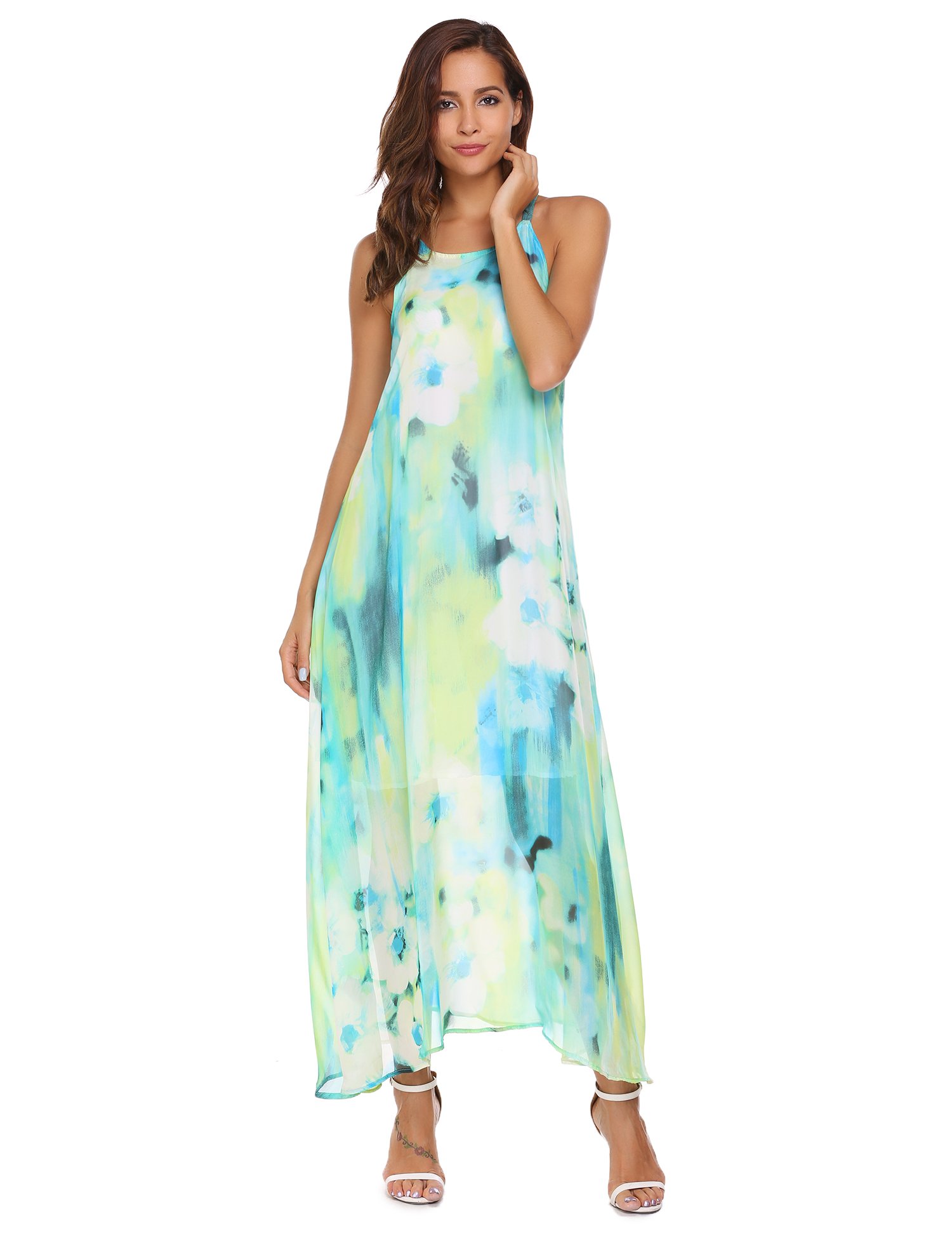 Sommerkleid Damen Ärmellos Strandkleider Boho Blumen Kleider Lang Maxikleid Cocktail Beachwear