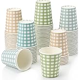 Baderke 100 Pcs 9 oz Gingham Paper Drinking Cups Silly Goose Birthday Party Supplies Disposable Pastel Checkered Cups for Easter Picnic Holiday Hot Cold Beverage