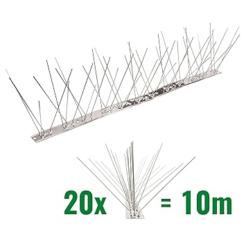 Pestsystems 10 Meter Taubenspikes 5-reihig auf V2A-Flexleiste - hochwertige Lösung für Vogelabwehr Taubenabwehr Edelstahl Spi